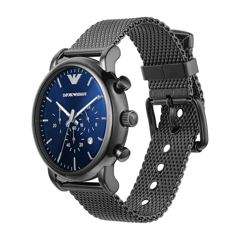 Emporio Armani Luigi Blue Dial Mash Strap Men's Watch- AR1979